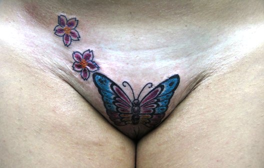 бабочки тату на женском лобке.